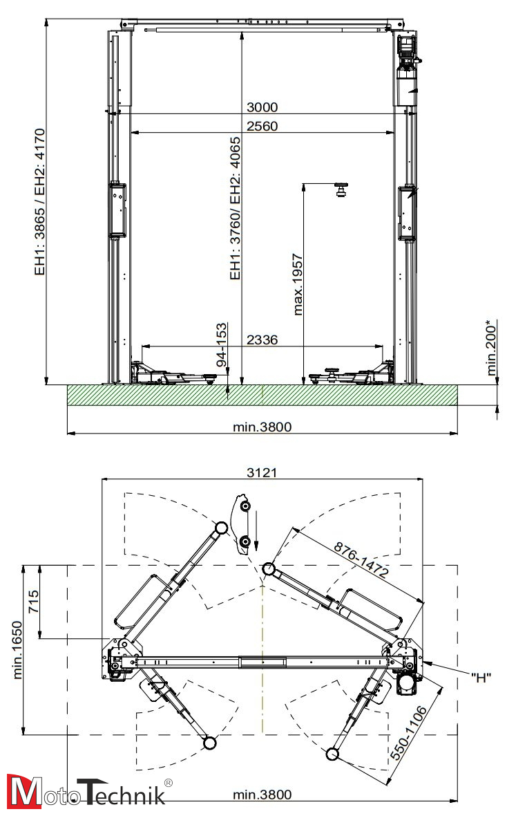 Podnośnik hydrauliczny 2-kolumnowy ROTARY SPOA3TS-5-EH2 (3,5 t.)
